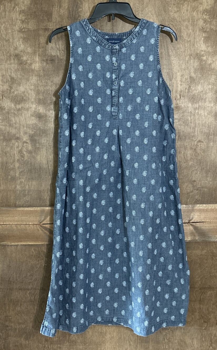 J Jill Indigo Chambray Shift Dress Women’s Size M Blue Paisley Knee 100% Cotton